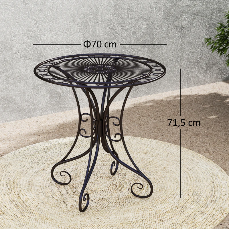 Outsunny Table de jardin ronde Ø 85 cm, table de terrasse cadre en métal, charge de 50 kg, pour intérieur et extérieur, marron