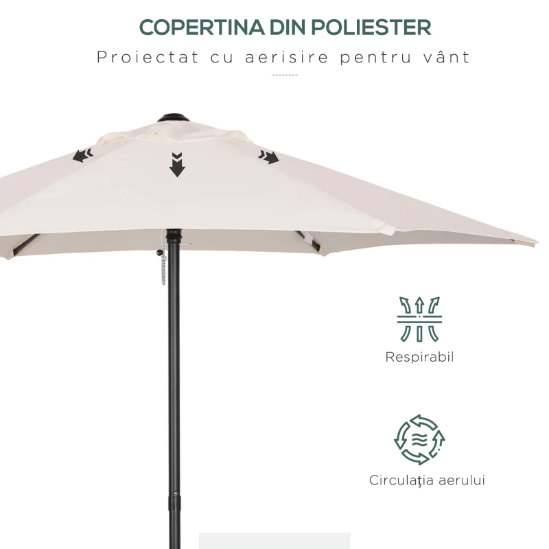Outsunny Umbrelă de Grădină Înclinabilă cu Orificii de Ventilație și 6 Spițe din Aluminiu, 2x2 m, Alb Crem