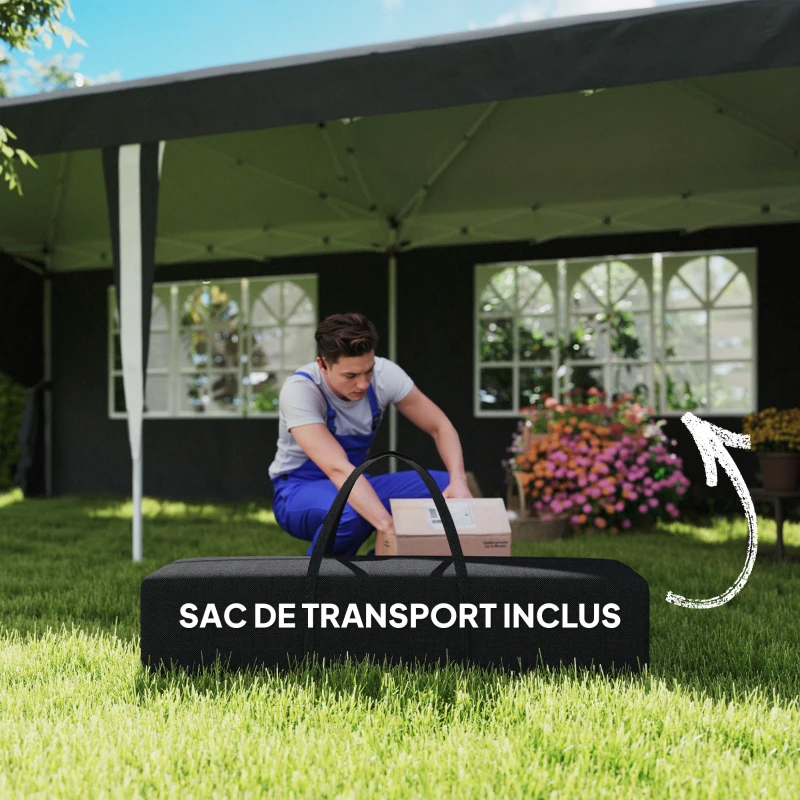 Outsunny Pavilion Pliabil, Reglabil pe Înălțime cu Ferestre Laterale și Geantă de Transport, 596x300x270 cm, Gri