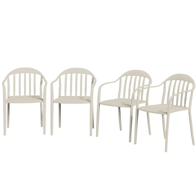 Outsunny Set 4 Scaune de Grădină Stivuibile cu Spătar și Brațe, Rezistente la Raze UV și Impermeabile, 57x54x78 cm, Alb