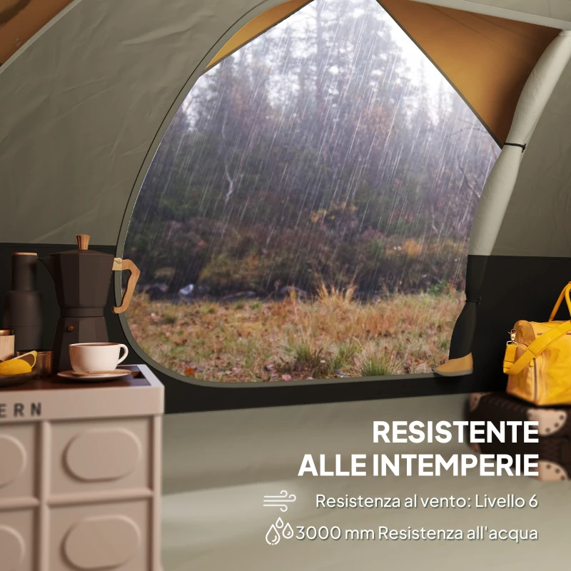Outsunny Tenda da Campeggio per 3 Persone Impermeabile con Tasche, Gancio per Lanterna e Borsa di Trasporto, Arancione