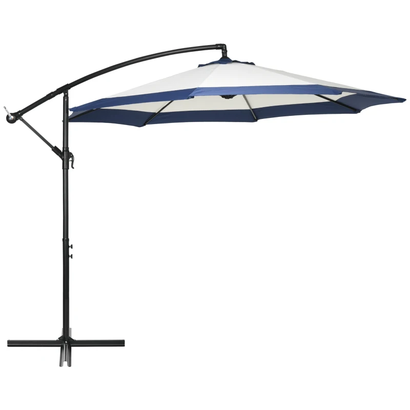 Outsunny Umbrela de Gradina cu Baza in Cruce, Deschidere cu Manivela si Orificiu de Ventilatie, Ø295x194 cm, Albastru
