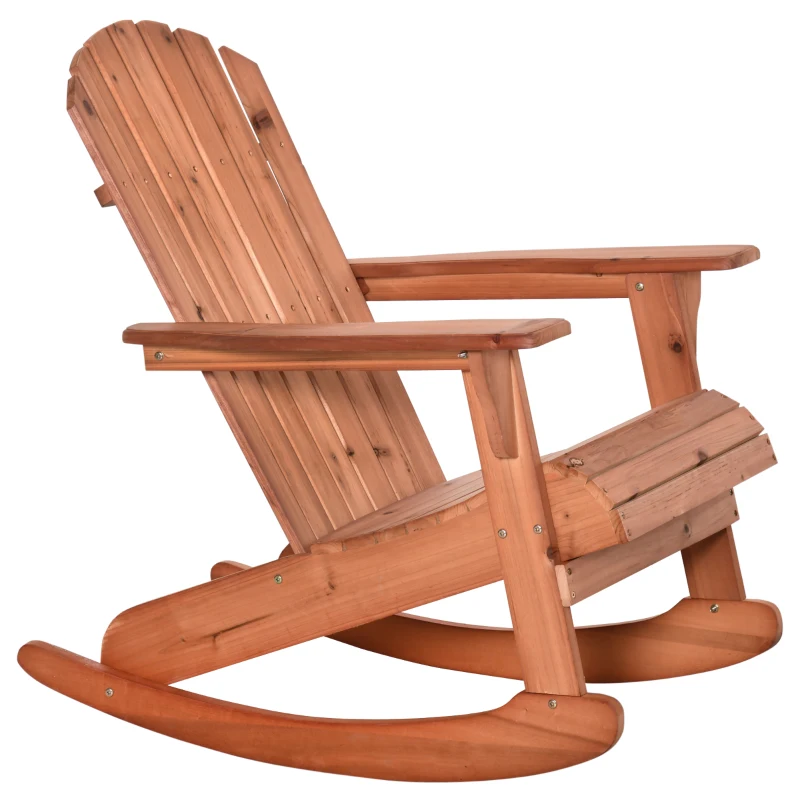 Outsunny Adirondack Gartenstuhl Schaukelstuhl Schaukelsessel Gartensessel Gartenmöbel Balkonstuhl Natur 77 x 94 x 97 cm
