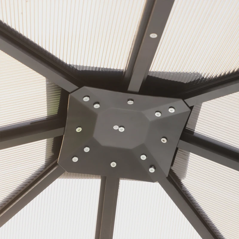 Outsunny Pavillon mit Polycarbonatdach, Vorhänge mit Fliegennetz, Alugestell, dunkelgrau, 3 x 3 m