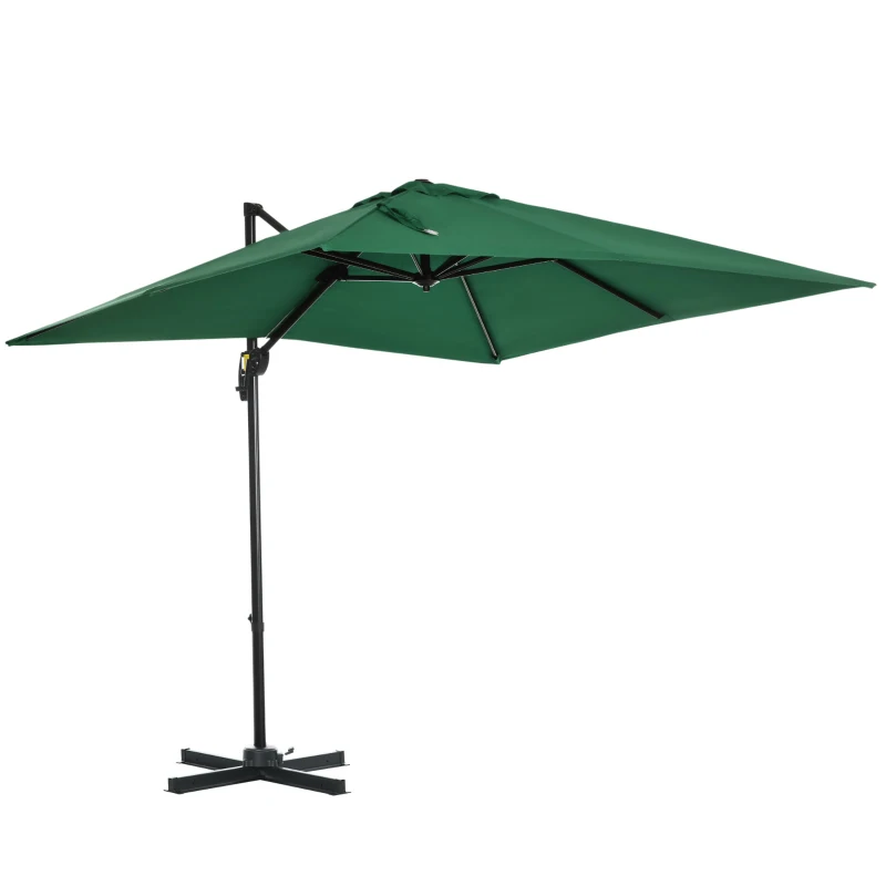Outsunny Umbrelă de Grădină cu Manivelă, Rotire la 360°, Orificii de Ventilație și Parasolar Reglabil, 2.5x2.5 m, Verde