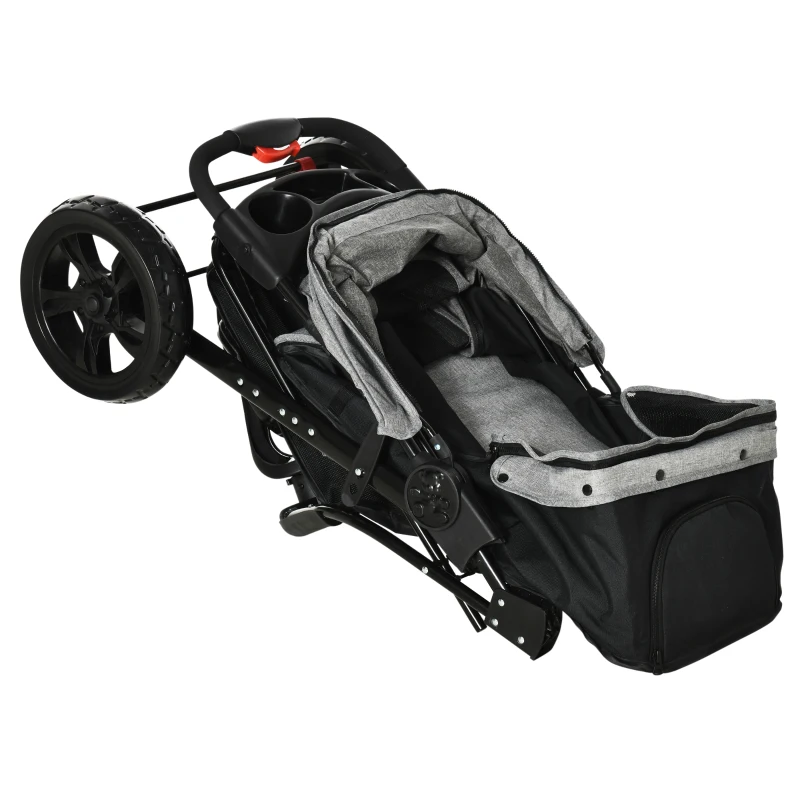 PawHut Hundewagen Hundebuggy Katzenbuggy Pet Stroller mit 3 Rädern klappbar Hunde Katze Oxford Grau+Schwarz 109,5 x 57,5 x 106,5 cm