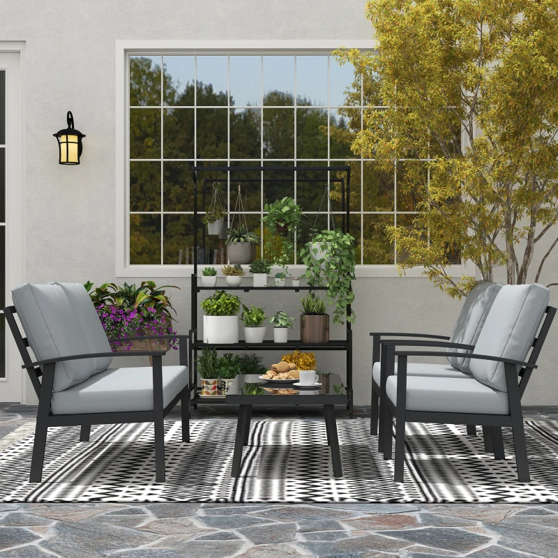 Outsunny Set de Mobilier de Gradina din 4 Piese cu Canapea, 2 Fotolii si Masa de Cafea, 127x74x80 cm, Gri Carbune