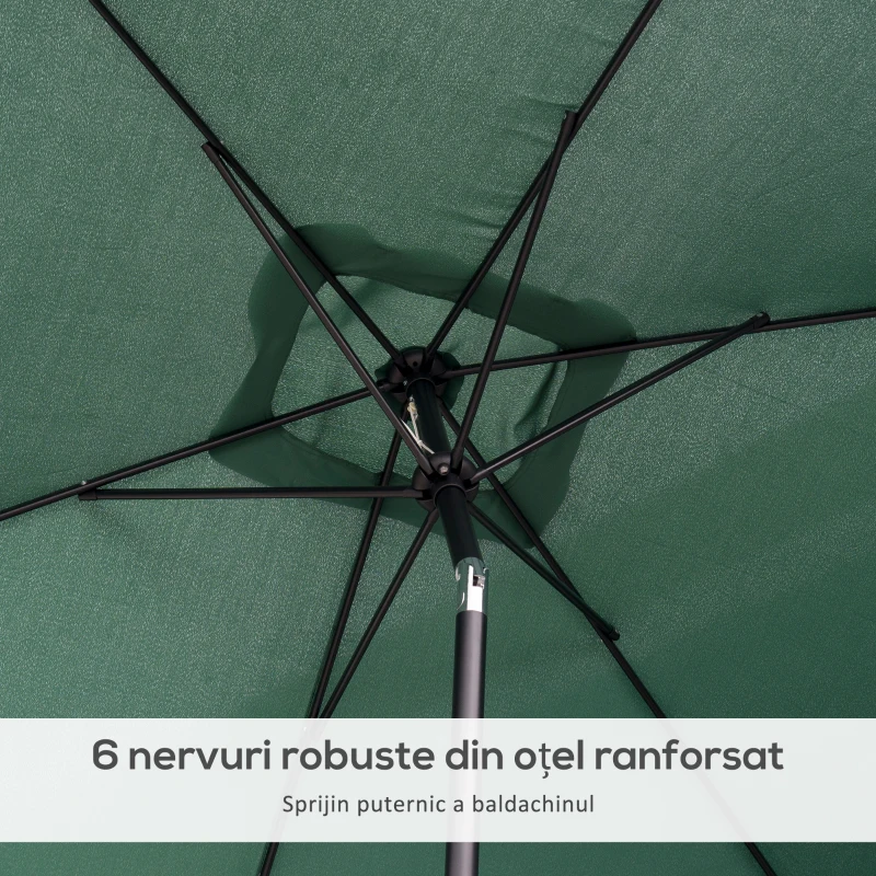 Outsunny Umbrelă dreptunghiulară pliabilă și reglabilă 2x3 m cu manivelă, din aluminiu și poliester, verde și negru