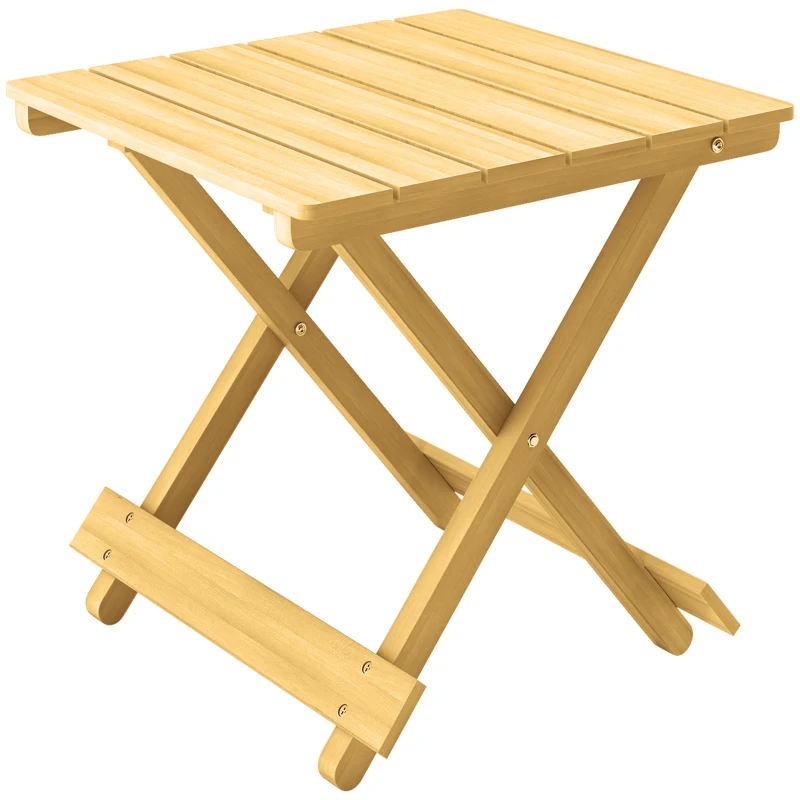Outsunny Masa de Gradina Pliabila din Lemn de Brad cu Blat din sipci, 40x43x40 cm, Lemn Natural