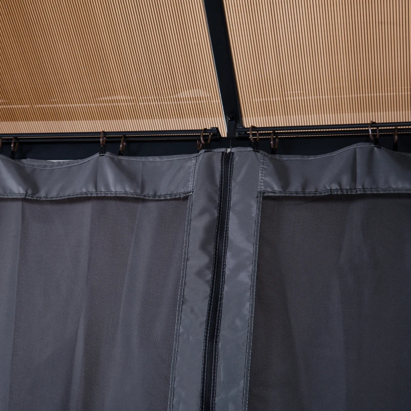 Outsunny Pavillon mit Polycarbonatdach, Vorhänge mit Fliegennetz, Alugestell, dunkelgrau, 3 x 3 m