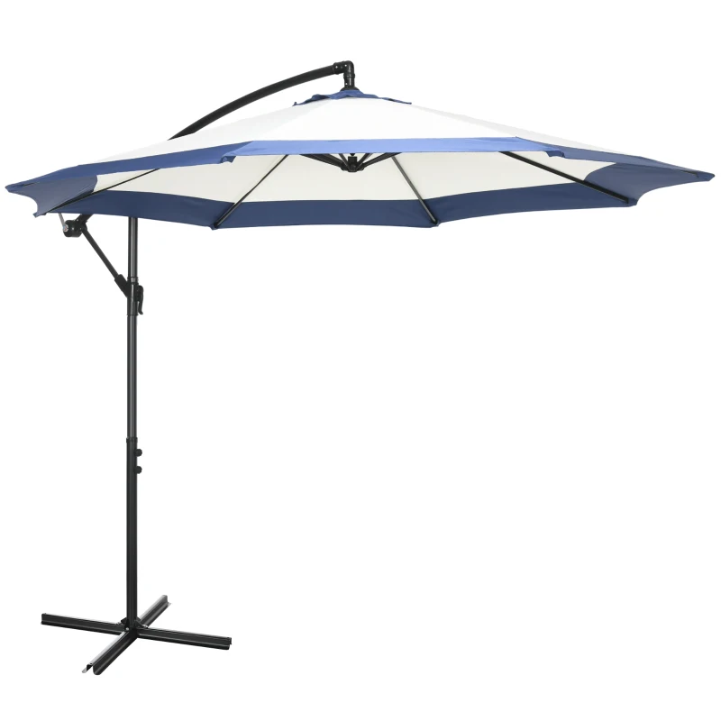 Outsunny Umbrela de Gradina cu Baza in Cruce, Deschidere cu Manivela si Orificiu de Ventilatie, Ø295x194 cm, Albastru