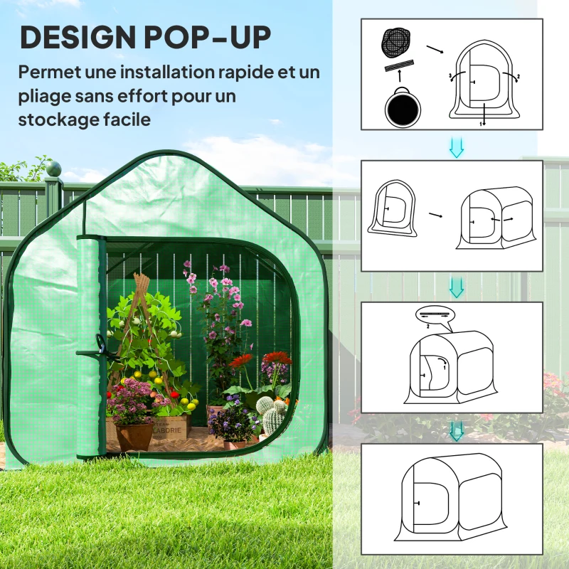Outsunny Mini serre pop-up petite serre légumes plante fleurs avec porte à fermeture éclair en PE 150 x 148 x 148 cm vert