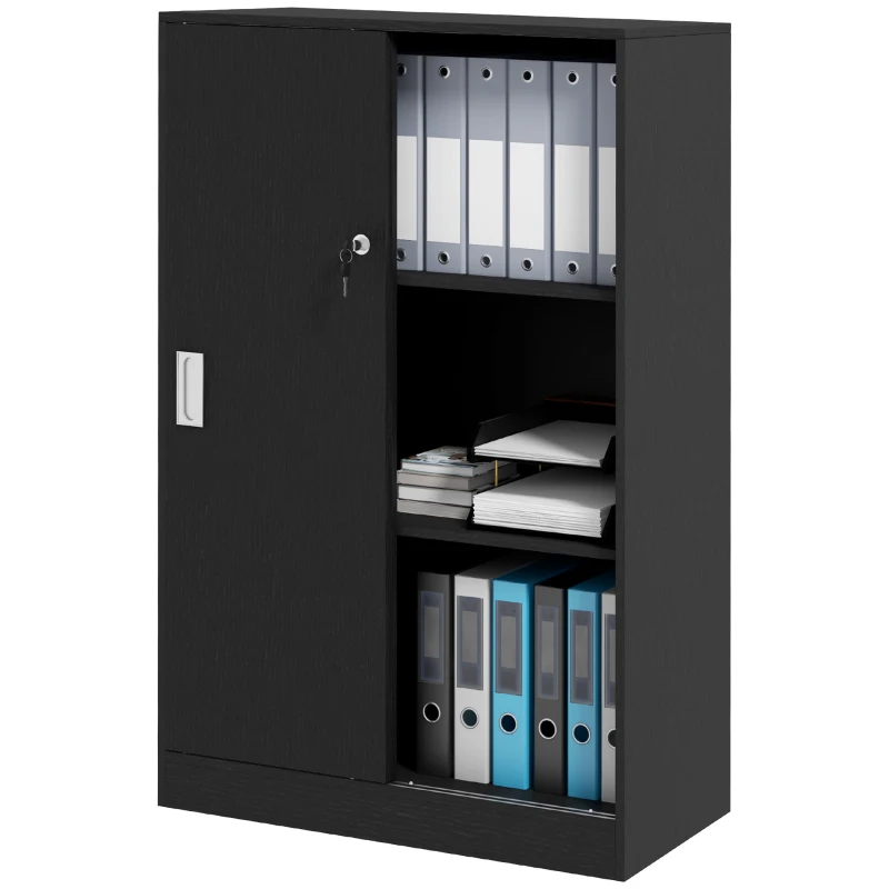 HOMCOM Dulap Birou 80x40x120 cu 3 Rafturi și Ușă Dublă cu Încuietoare pentru Birou sau Salița, Negru