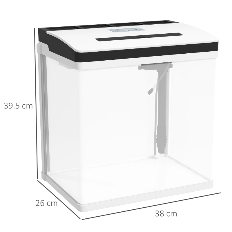 PawHut Acvariu de 28L cu Iluminare LED, Orificii de Ventilație și Pompă Silențioasă, 38x26x38 cm, Alb
