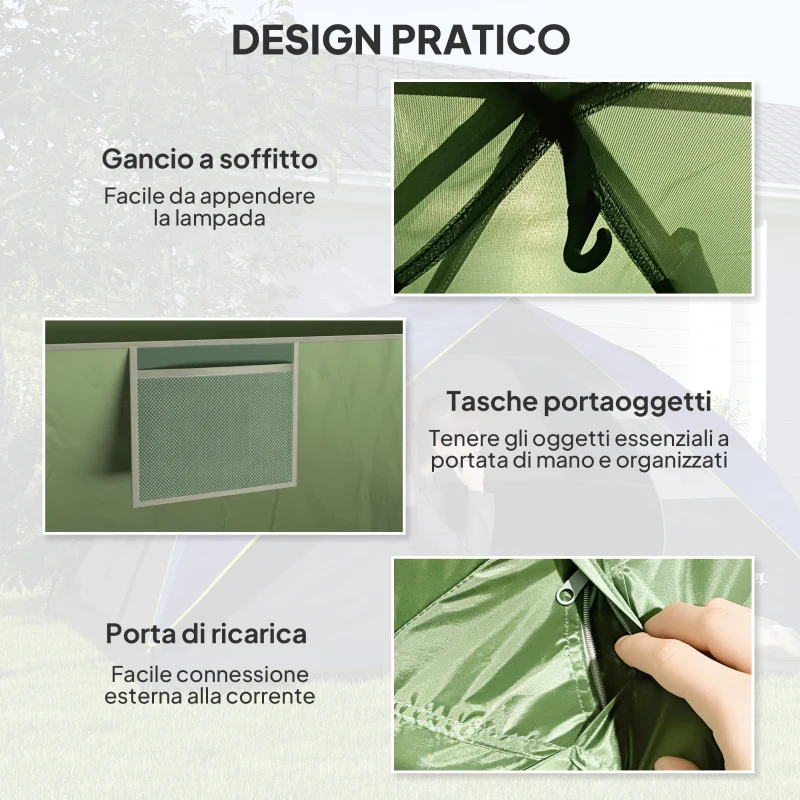 Outsunny Tenda da Campeggio per 3 Persone Impermeabile con Tasche, Gancio per Lanterna e Borsa di Trasporto, Verde