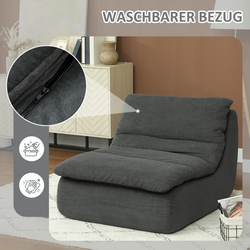 HOMCOM Schuim Vloerstoel, Loungefauteuil met Wasbare Hoes, Loungestoel voor Woonkamer, Slaapkamer, Grijs