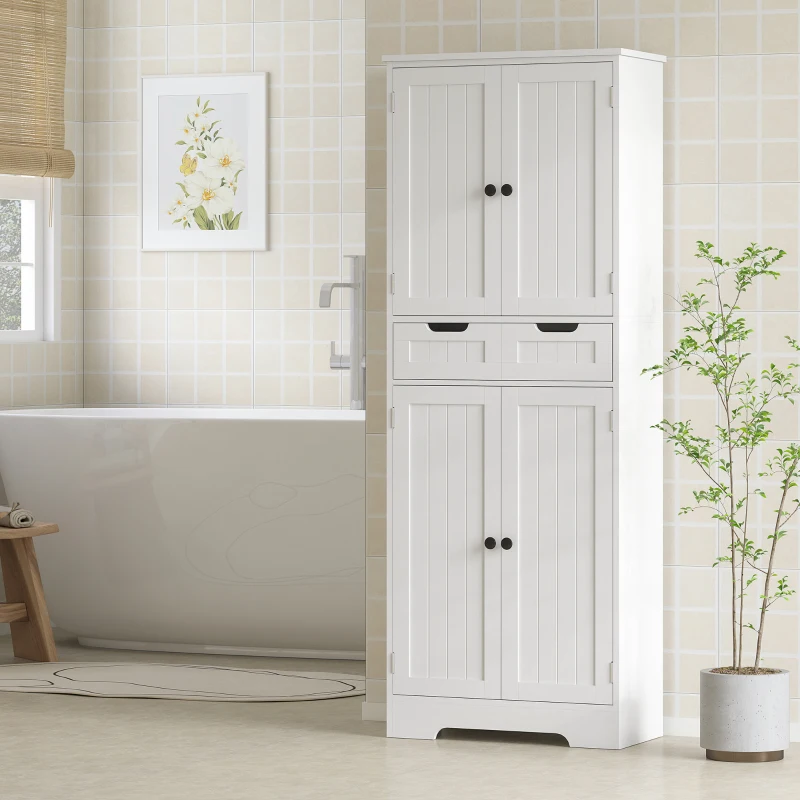 HOMCOM Meuble de salle de bain avec tiroir, placard à portes, étagère réglable, 60 x 30 x 160 cm, blanc(m-6)