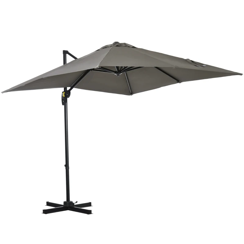 Outsunny Umbrelă de Grădină cu Manivelă, Rotire la 360° și Copertină Reglabilă pe 5 Niveluri, 2.5x2.5 m, Gri Deschis