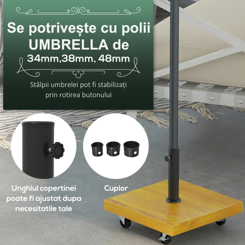 Outsunny Baza pentru Umbrela cu Bara de 34/38/48 mm, din Metal si Ciment, cu Roti cu Frana, 45x45x36.5 cm, Galben