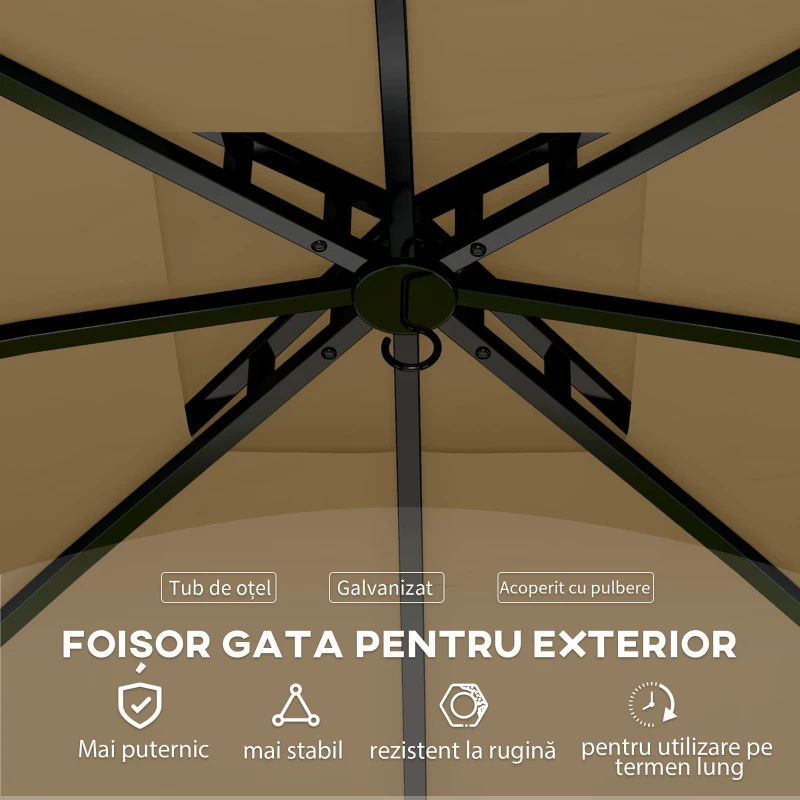 Outsunny Pavilion de Grădină cu Copertină, Perdele, Ferestre și Acoperiș Ventilat, 335x335x285 cm, Bej