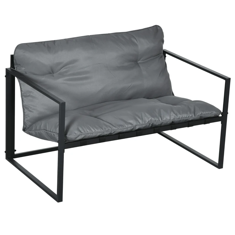 Outsunny Gartenmöbel-Set, 1 Glastisch, 2 Sessel. 1 Sofa, wetterbeständig,114 cm x 70 cm x 67 cm, Grau+Schwarz