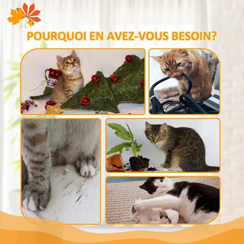 PawHut Arbre à chat hauteur réglable 202-242 cm avec feuilles décoratif, griffoir et plateformes en tissu peluche orange