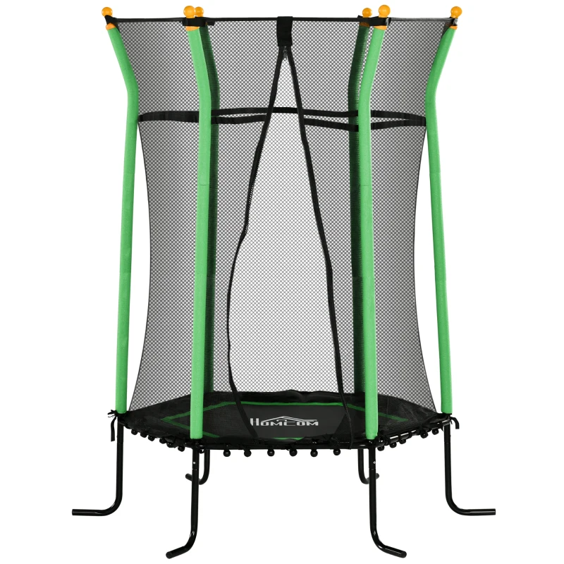 HOMCOM Trambulină Elastică pentru Copii 3-10 Ani cu Intrare cu Fermoar și Bare Căptușite, Ø163.5x190 cm, Verde