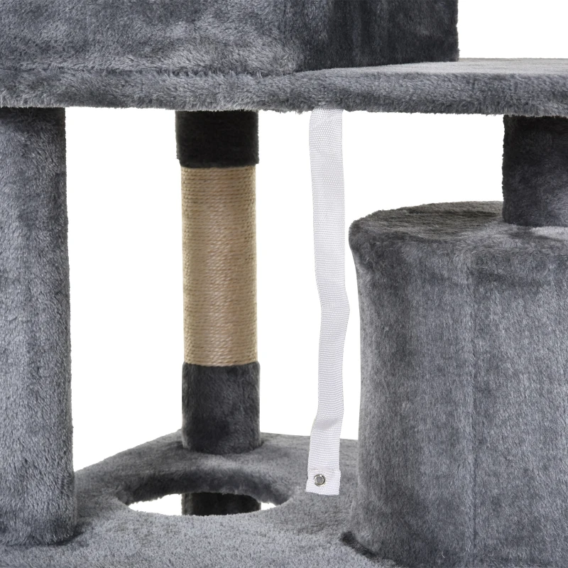 PawHut Katzen Kratzbaum groß 145 cm, Katzenbaum mit Hängematte, Kletterbaum für Katzen, Katzenkratzbaum Höhle Katzenmöbel mit Sisalstämmen, Hellgrau