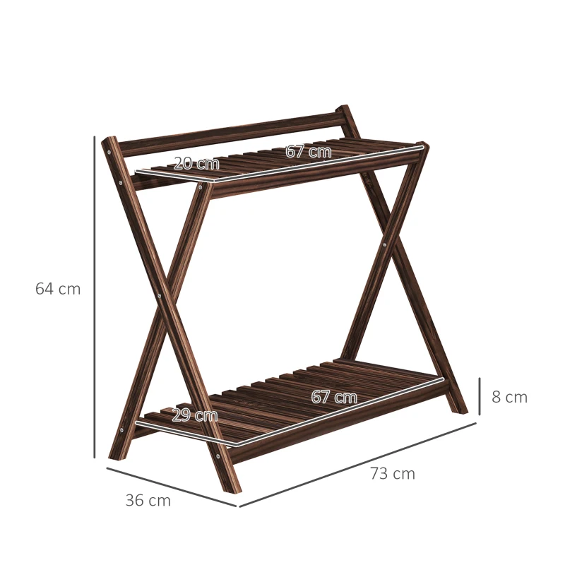 Outsunny Set de 2 Suporturi pentru Plante cu 2 Niveluri, 73x36x64 cm, Maro