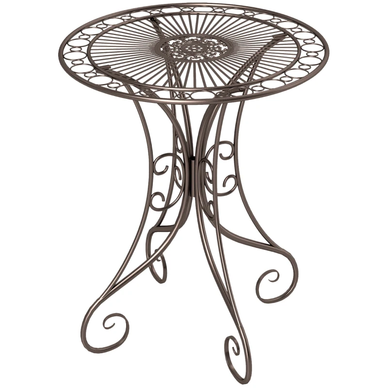 Outsunny Table de jardin ronde Ø 85 cm, table de terrasse cadre en métal, charge de 50 kg, pour intérieur et extérieur, marron