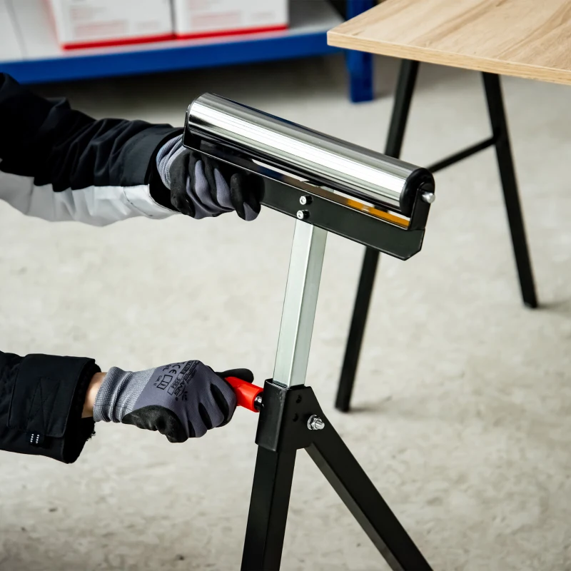 HOMCOM Servante d'atelier à rouleau pliable, support avec rouleau hauteur réglable 68 à 110 cm, charge max. 90 kg, noir