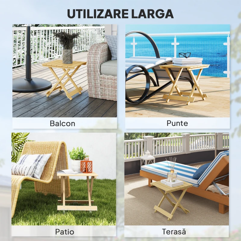 Outsunny Masa de Gradina Pliabila din Lemn de Brad cu Blat din sipci, 40x43x40 cm, Lemn Natural