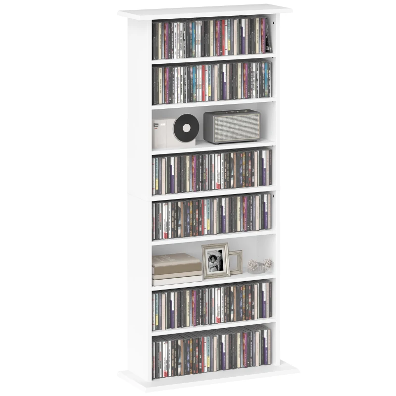 HOMCOM Rangements pour CD et DVD avec 8 compartiments et 6 étagères réglables, capacité max. 360 CD/185 DVD et Blu-ray, blanc(m-10)