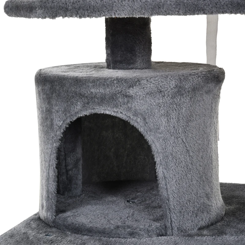 PawHut Katzen Kratzbaum groß 145 cm, Katzenbaum mit Hängematte, Kletterbaum für Katzen, Katzenkratzbaum Höhle Katzenmöbel mit Sisalstämmen, Hellgrau