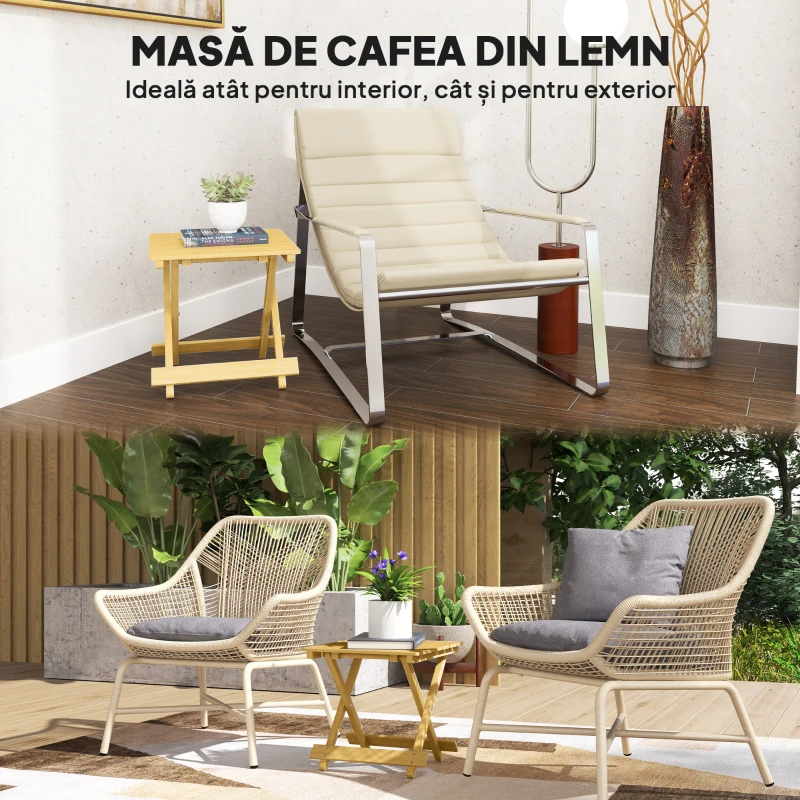 Outsunny Masa de Gradina Pliabila din Lemn de Brad cu Blat din sipci, 40x43x40 cm, Lemn Natural