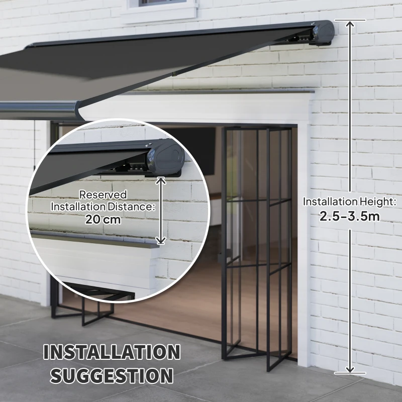 Outsunny 4 x 3(m) Full Cassette Electric Awning with Remote Controller, Aluminium Frame DIY Retractable Garden Awning, UPF50+ Sun Shade Canopy for Deck Door Window, Dark Grey