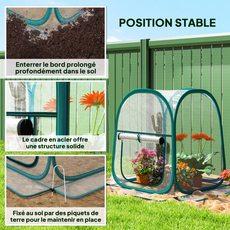 Outsunny Mini serre de jardin, mini pop up serre en PVC transparent, pour intérieur ou extérieur, pour légume, 70 x 70 x 80 cm