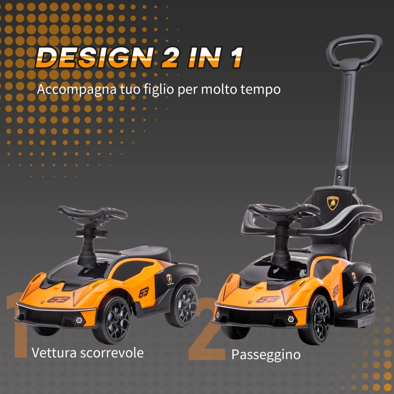 AIYAPLAY Macchinina per Bambini 2 in 1 con Maniglione e Barriera di Sicurezza, 86.5x40x89.5 cm, Arancione e Nero