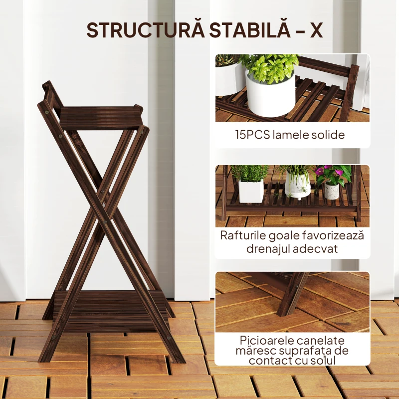 Outsunny Set de 2 Suporturi pentru Plante cu 2 Niveluri, 73x36x64 cm, Maro