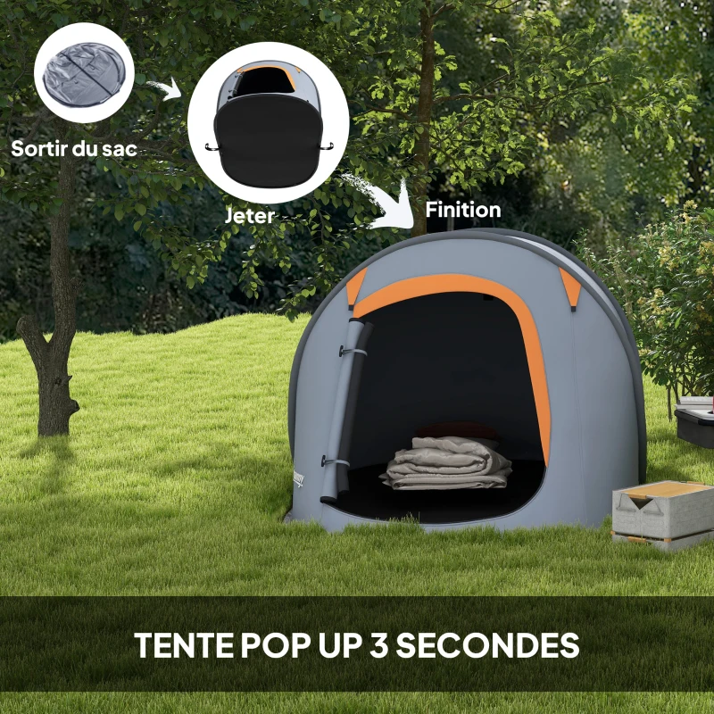 Outsunny Tente de camping 2-3 personnes avec sac de transport pour la randonnée 245x148x105 cm gris