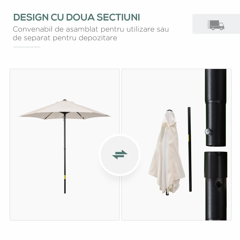 Outsunny Umbrelă de Grădină Înclinabilă cu Orificii de Ventilație și 6 Spițe din Aluminiu, 2x2 m, Alb Crem