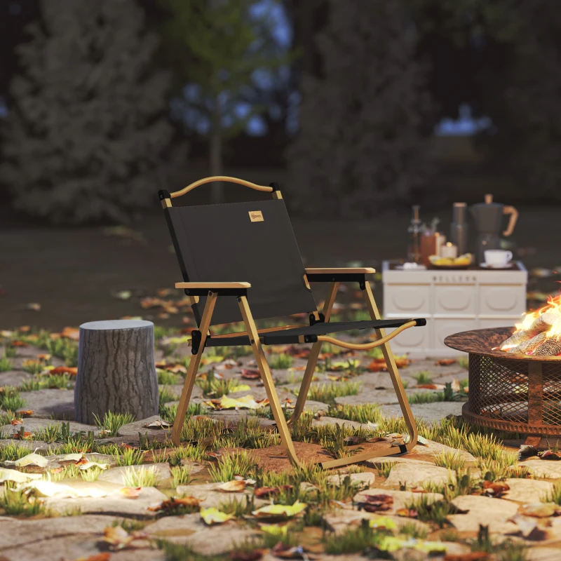 Outsunny Chaise de camping chaise de pêche pliante avec accoudoirs tissu Oxford et structure acier 54 x 59 x 78 cm gris foncé