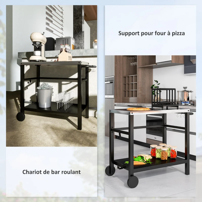 Outsunny Desserte plancha extérieure avec plan de travail, chariot de barbecue avec étagère crochets 102x50x81cm, gris charbon