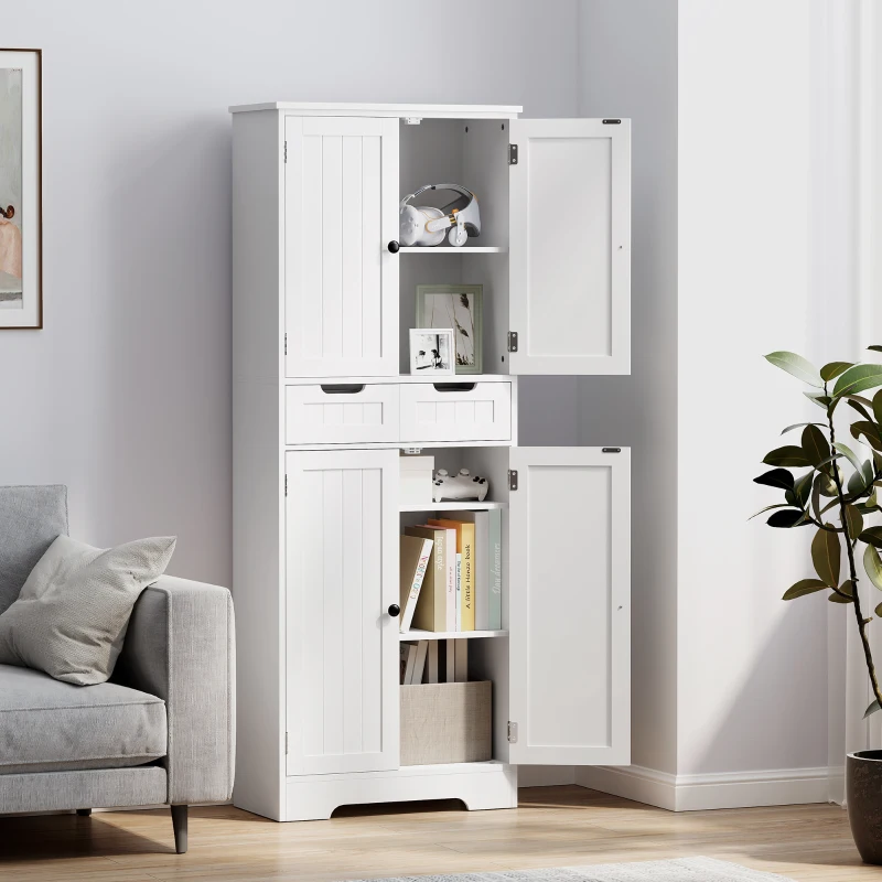 HOMCOM Meuble de salle de bain avec tiroir, placard à portes, étagère réglable, 60 x 30 x 160 cm, blanc(m-8)