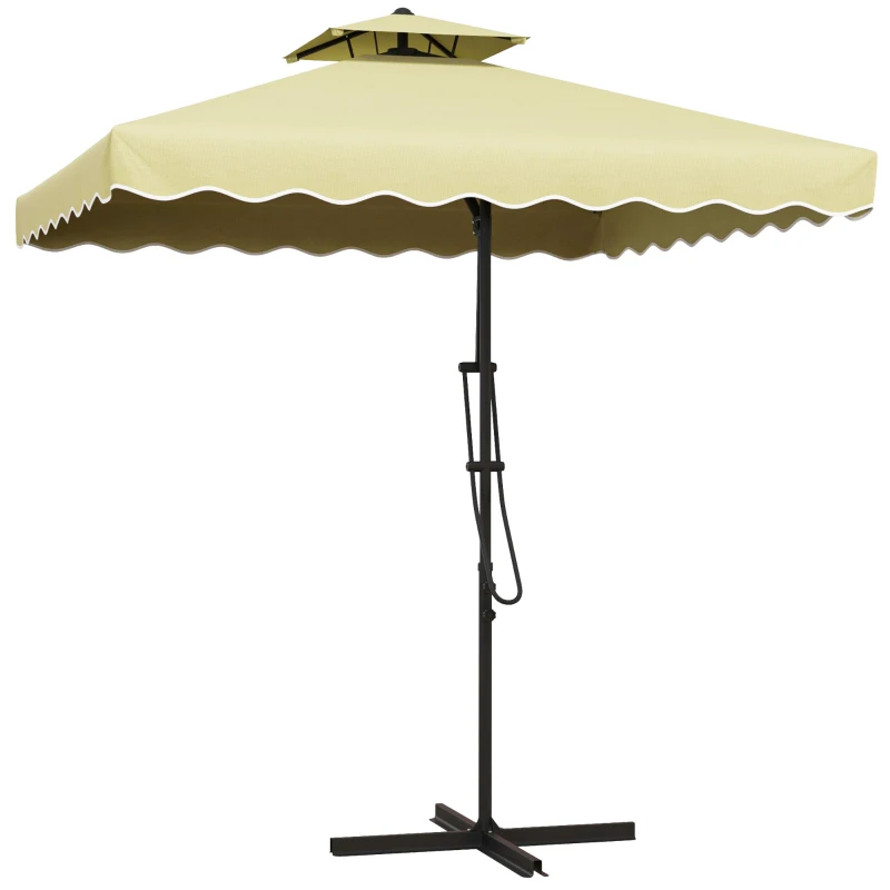 Outsunny Umbrelă Suspendată cu Copertină Dublă, Deschidere cu Manivelă, Bază în Cruce şi Falduri, 2.5x2.5 m, Bej