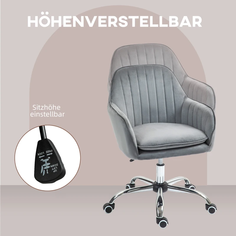 HOMCOM Verstelbare Bureaustoel Draaibaar Homeoffice met Rug- en Armleuning Grijs(m-6)