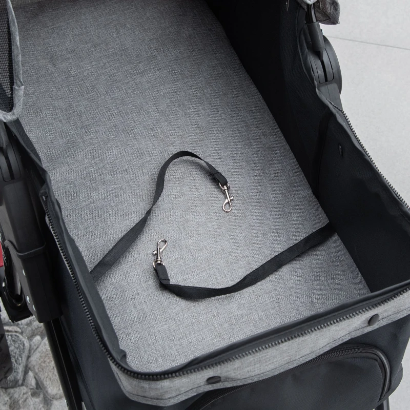 PawHut Hundewagen Hundebuggy Katzenbuggy Pet Stroller mit 3 Rädern klappbar Hunde Katze Oxford Grau+Schwarz 109,5 x 57,5 x 106,5 cm