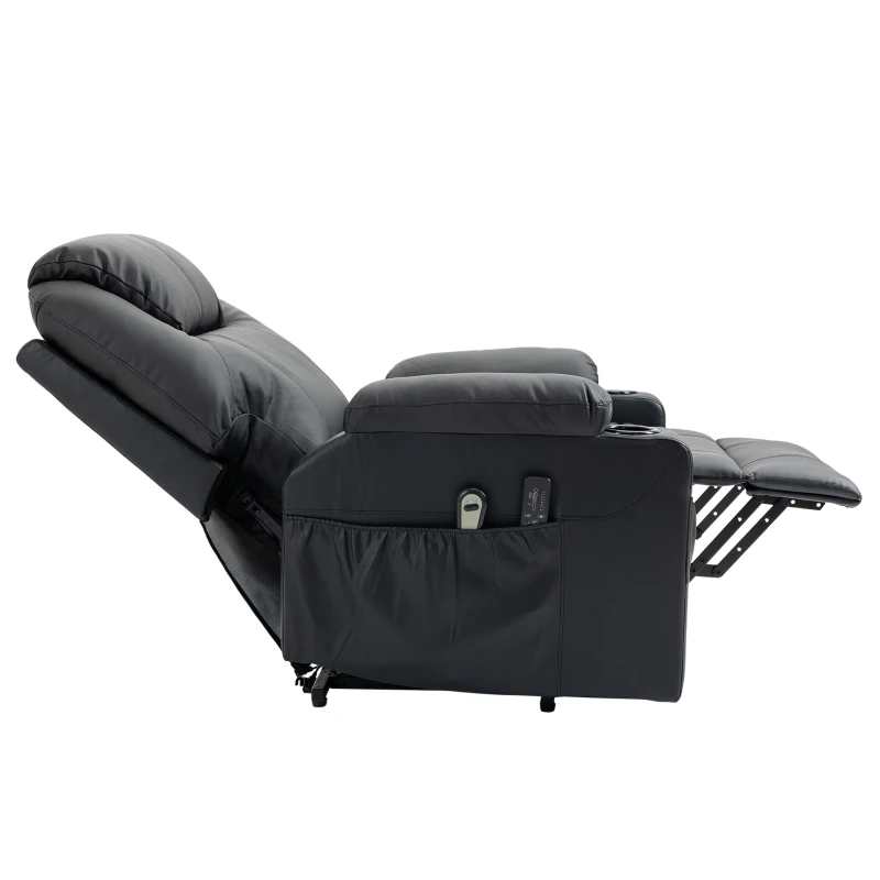HOMCOM Aufstehsessel, Massagesessel, neigbare Rücklehne, 8 Massagemodi, elegantes Kunstleder, schwarz, 88 x 99 x 106cm