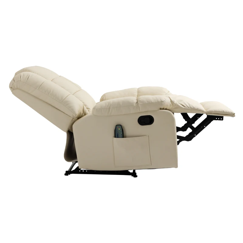 HOMCOM Massagesessel, Relaxsessel, 8 Vibrationspunkte, Liegefunktion, Kunstleder, cremeweiß, 94x99x99cm