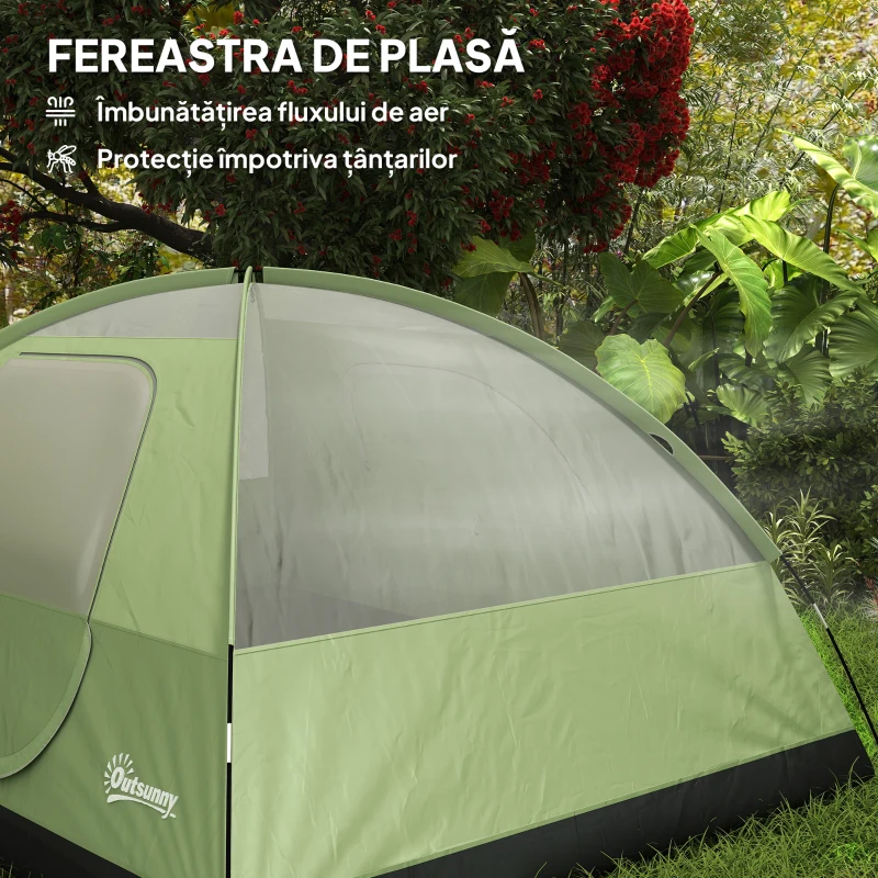 Outsunny Cort de Camping pentru 3 Persoane cu Port de Încărcare, Buzunare și Geantă de Transport, 205x275x135 cm, Verde